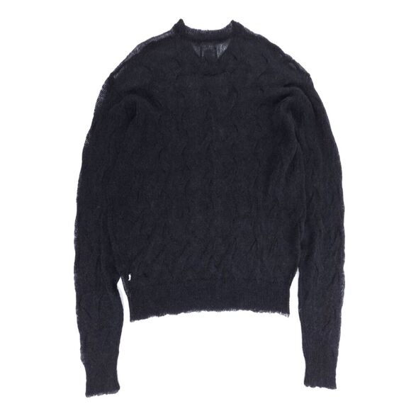 STUSSY Mohair Wool Loose Knit Cross Twist Cable Sweater Sheer Black 90s Grunge - Picture 5 of 6